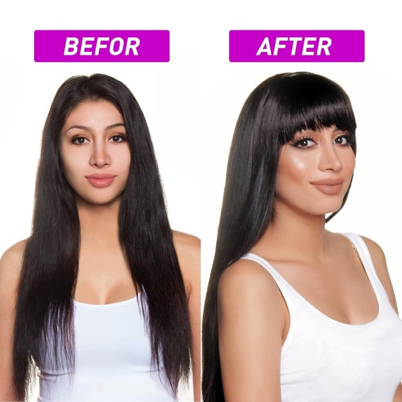 Human Hair Bangs Hair Clip, 360° Cover Clip in Bangs, Brown Black - Picture 2 of 12